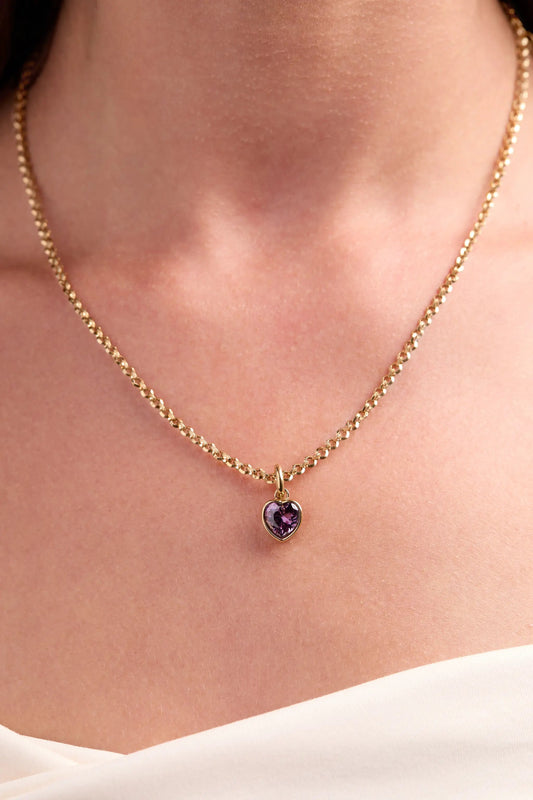 February Clarity Heart Charm by ALEX AND ANI, gold chain with purple heart pendant on Tampa Home & Garden Store