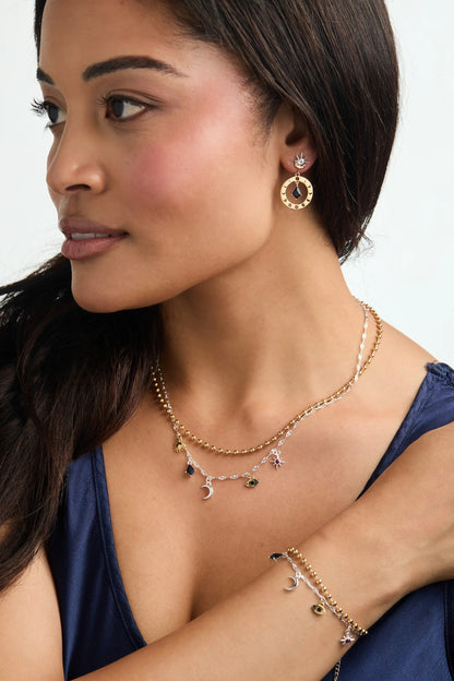 Moon Magic Two-Row Charm Necklace Blue Sunstone