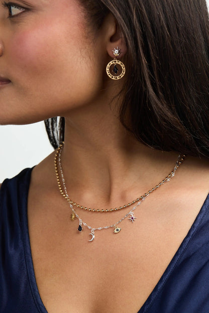 Moon Magic Two-Row Charm Necklace Blue Sunstone