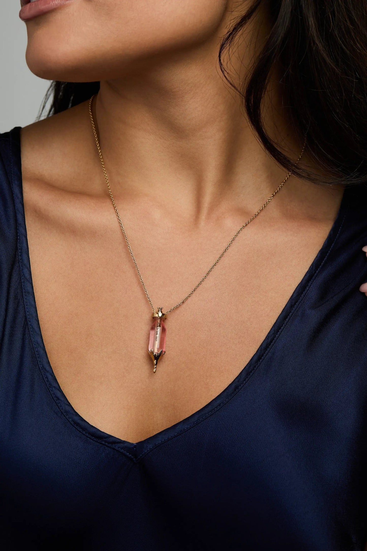 You Are Loved potion bottle slider necklace with pink pendant on a gold chain on Tampa Home & Garden Store