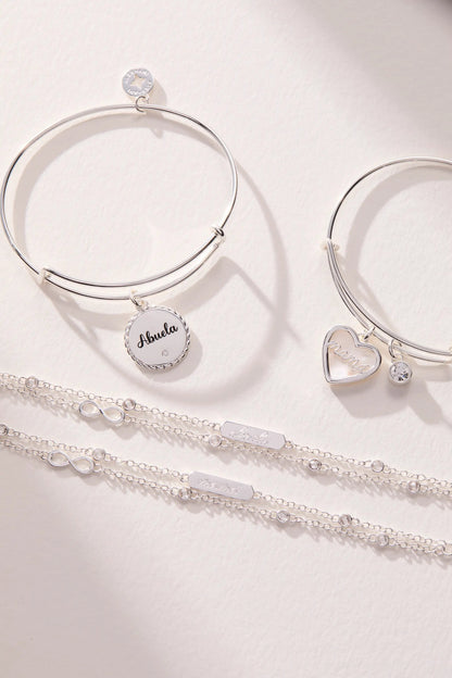 Bracelet Abuela Infinity Chain Double Strand by Alex and Ani, silver-tone double-loop with Abuela charm on Tampa Home & Garden Store