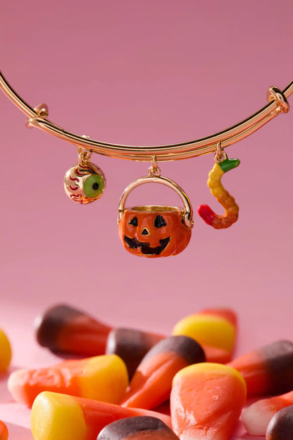 Trick or Treat Charm Bangle, rose-gold bracelet with pumpkin eyeball worm charms by ALEX AND ANI on Tampa Home & Garden Store