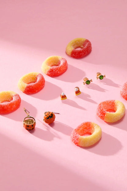 Trick or Treat Earring Set of 3 from ALEX AND ANI, green gemstone studs with pumpkin charms on Tampa Home & Garden Store