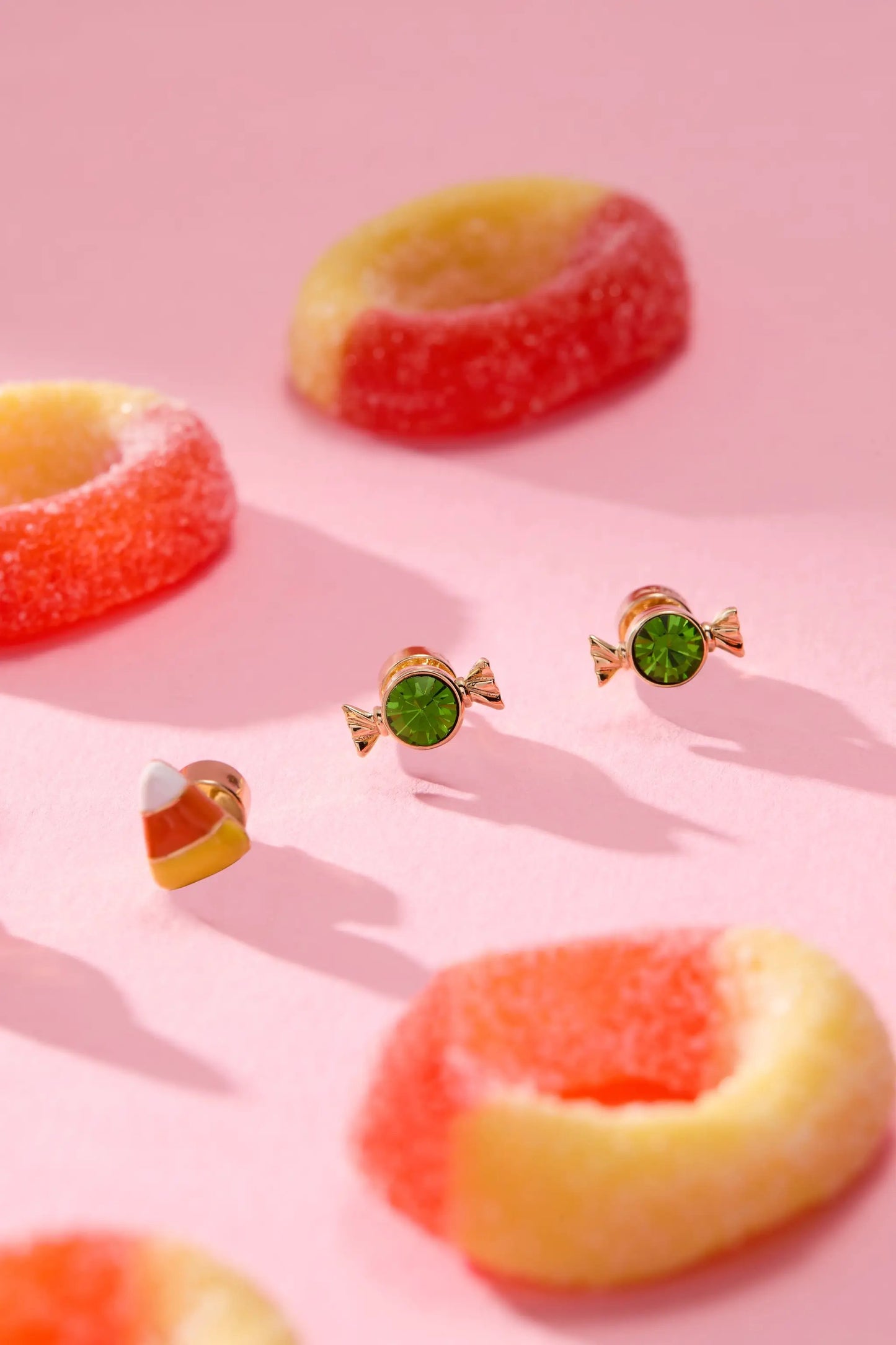 Trick or Treat earrings set of 3 by ALEX AND ANI; gold-tone studs with green gemstones on Tampa Home & Garden Store