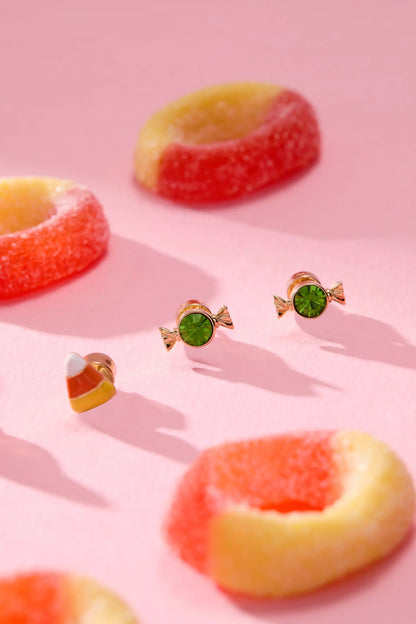Trick or Treat earrings set of 3 by ALEX AND ANI; gold-tone studs with green gemstones on Tampa Home & Garden Store