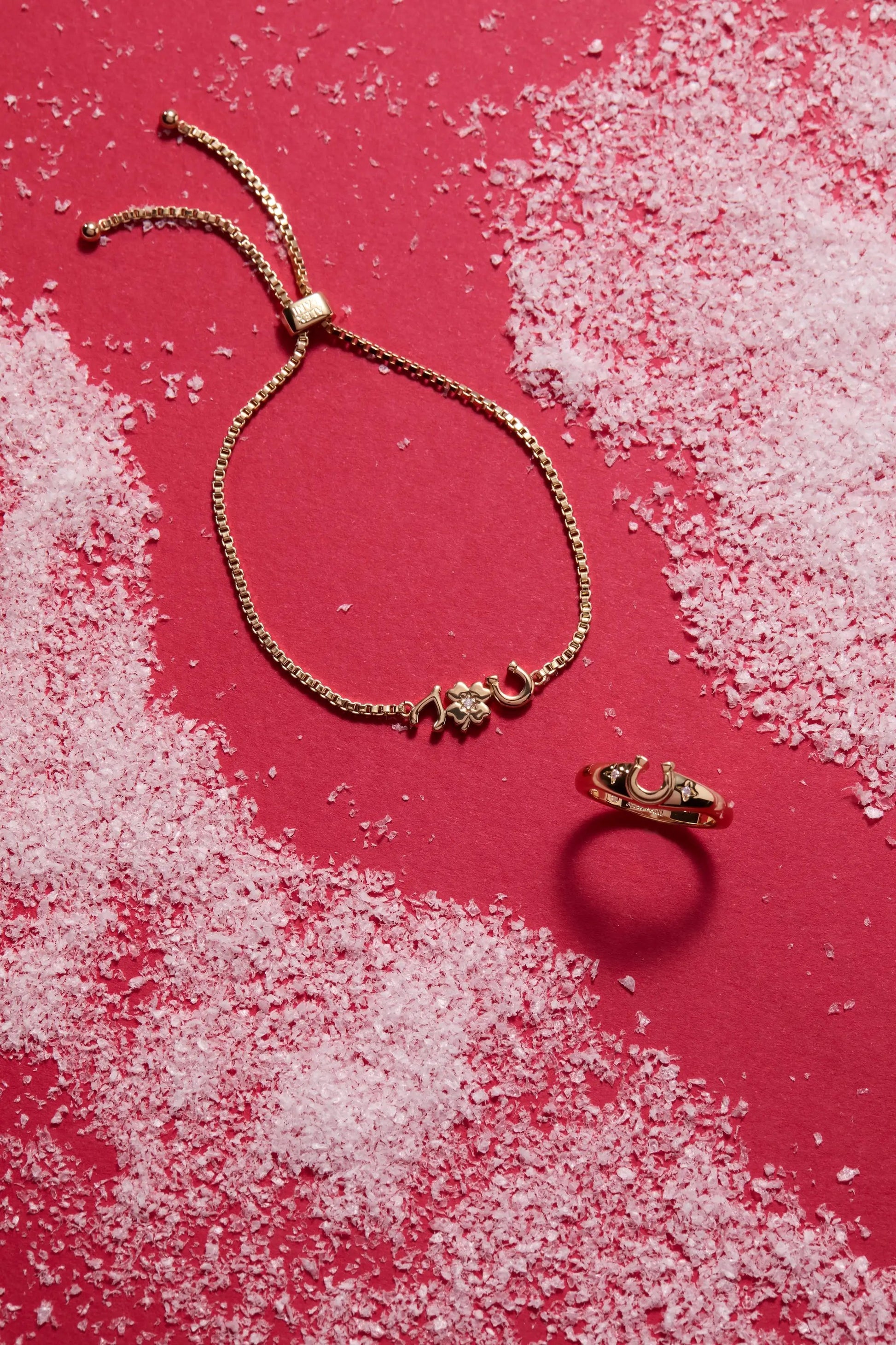 Alex and Ani Gold tone Lucky Horseshoe ring on pink background on Tampa Home & Garden Store