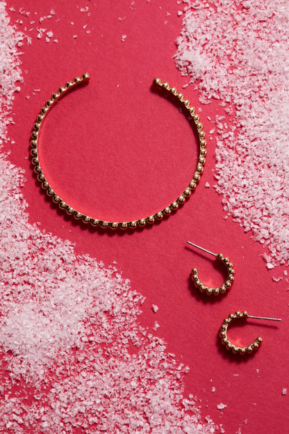 Shiny Gold Ball Texture Huggie Hoop Earring