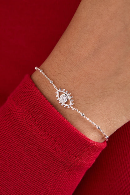 Evil Eye Inline Bracelet with Silver Plated Beads
