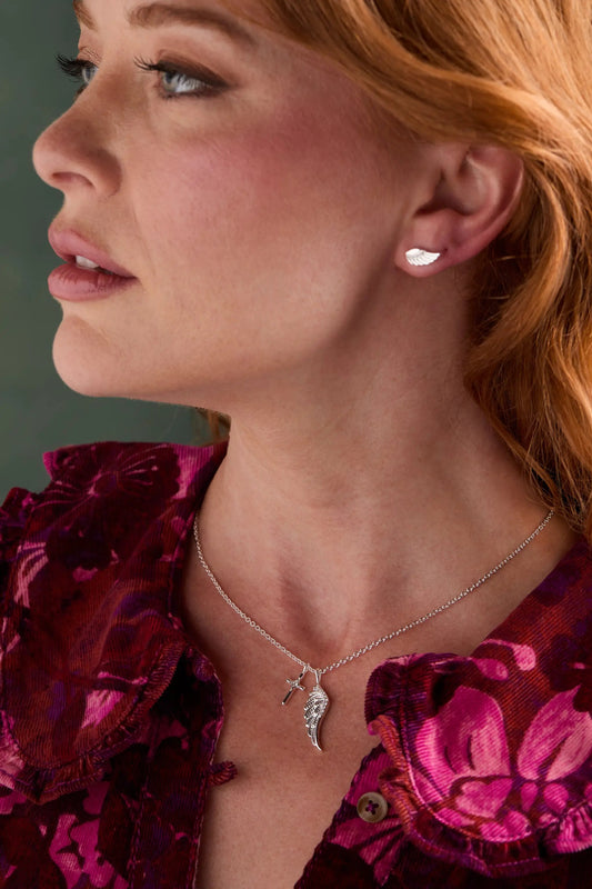 Faith Wing Stud Earrings in silver wing design from ALEX AND ANI on Tampa Home & Garden Store