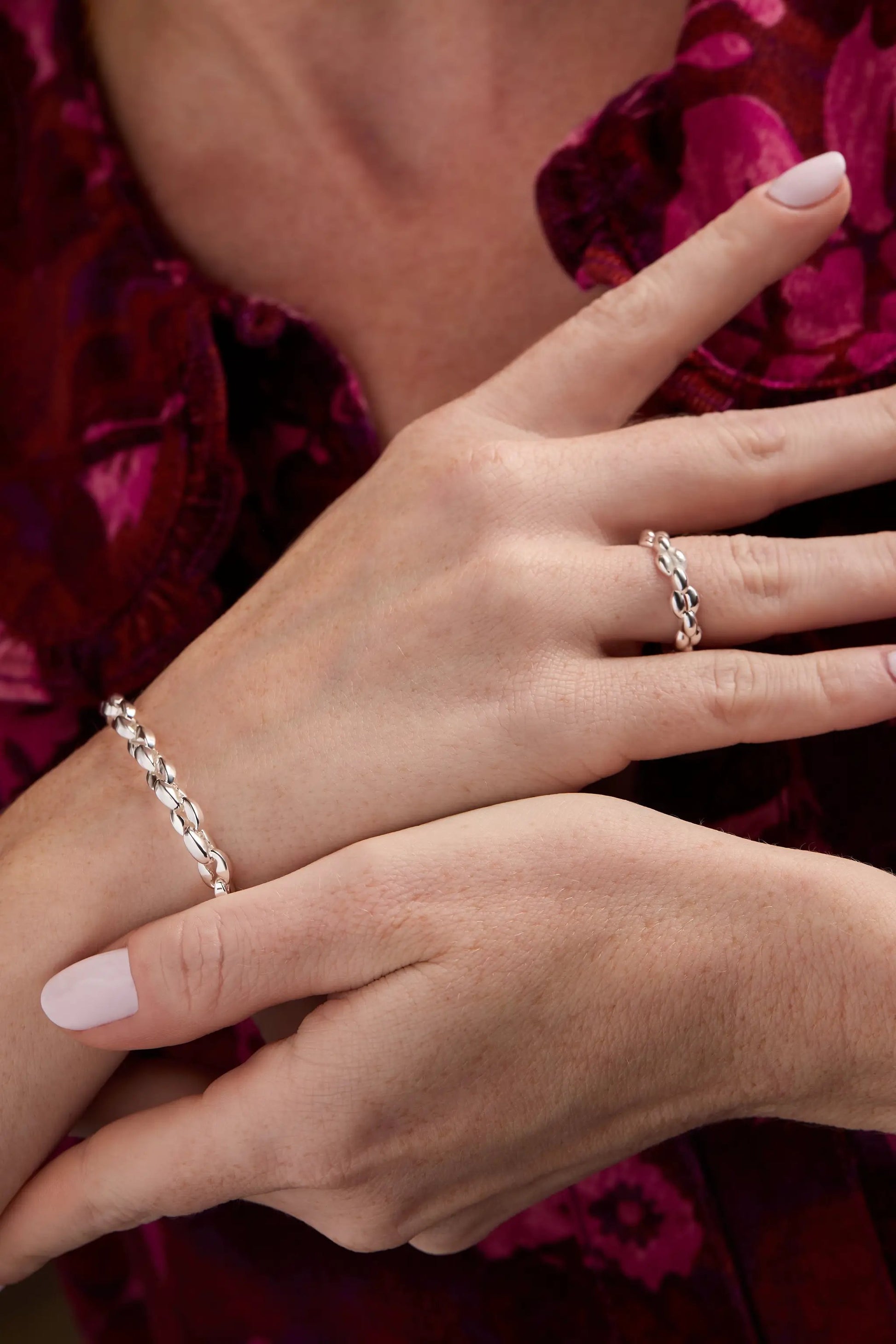Puffy Rope Chain Ring by ALEX AND ANI, silver rope links worn on finger on Tampa Home & Garden Store
