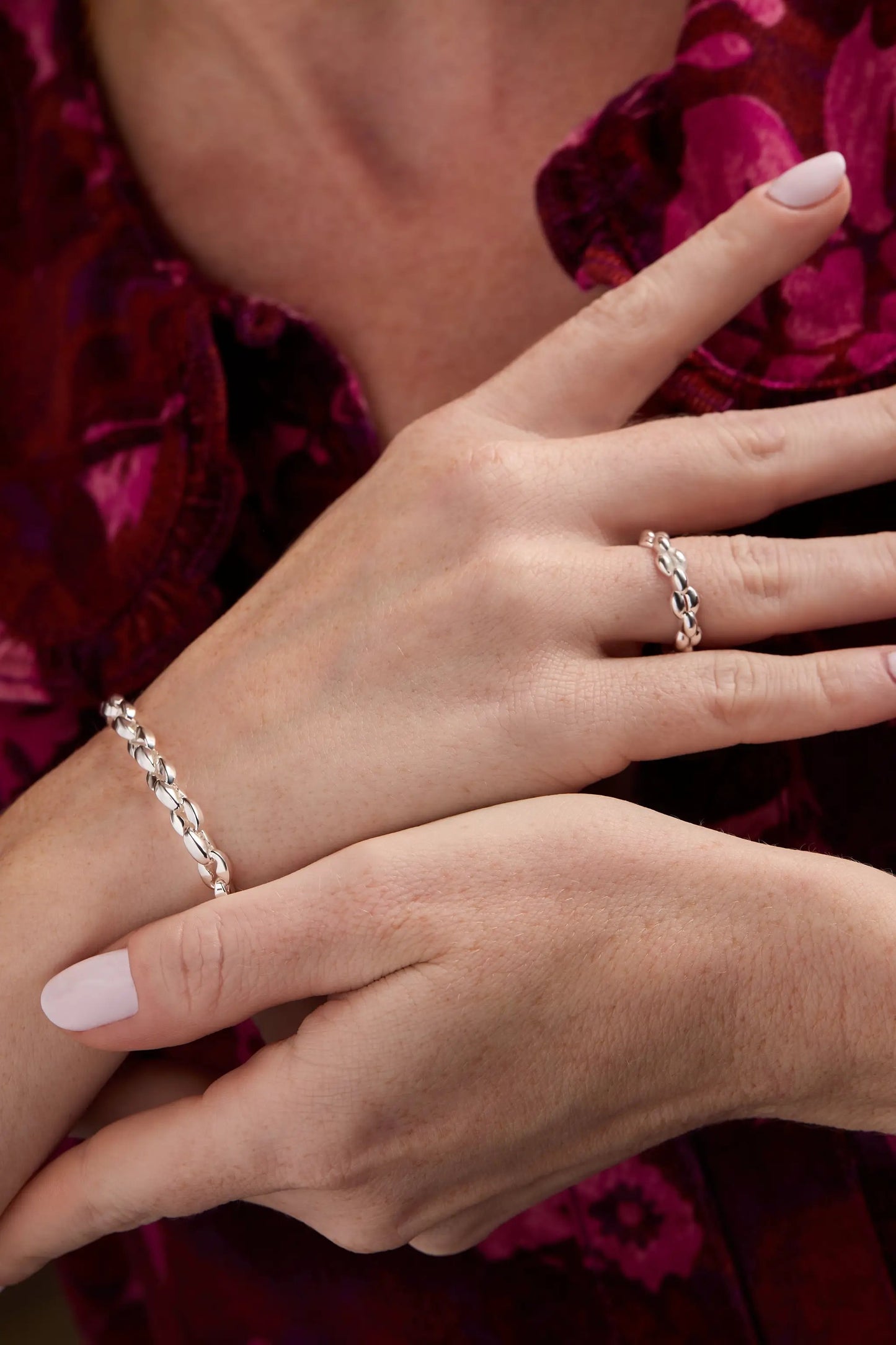 Puffy Rope Chain Bracelet Silver Plated Links
