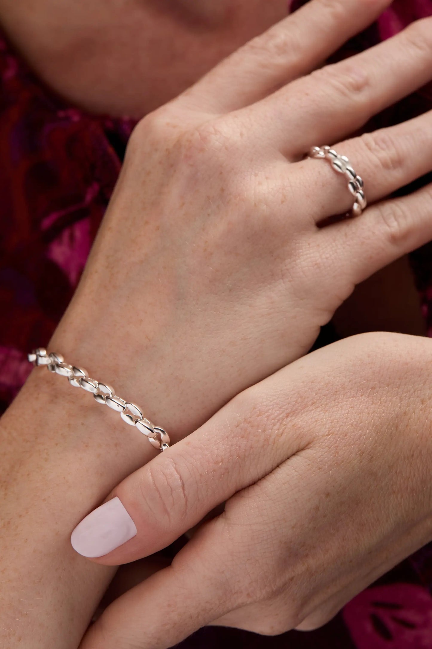 Puffy Rope Chain Bracelet Silver Plated Links