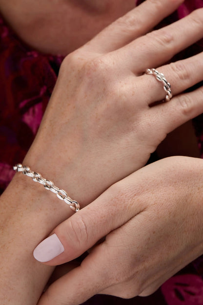 Puffy Rope Chain Bracelet Silver Plated Links