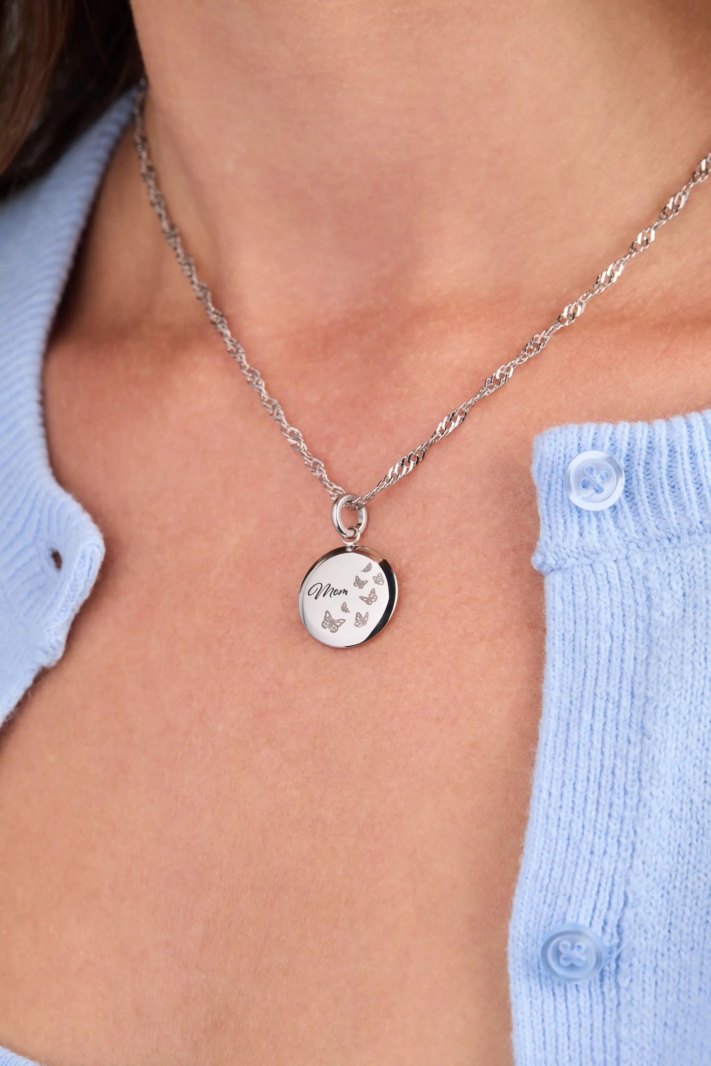 Mom Butterfly Disc Charm with Heartfelt Message