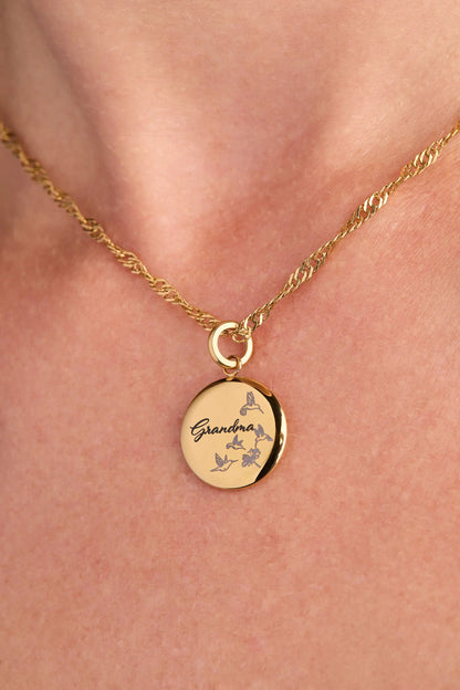 Grandma Hummingbird Disc Charm for Family Heart