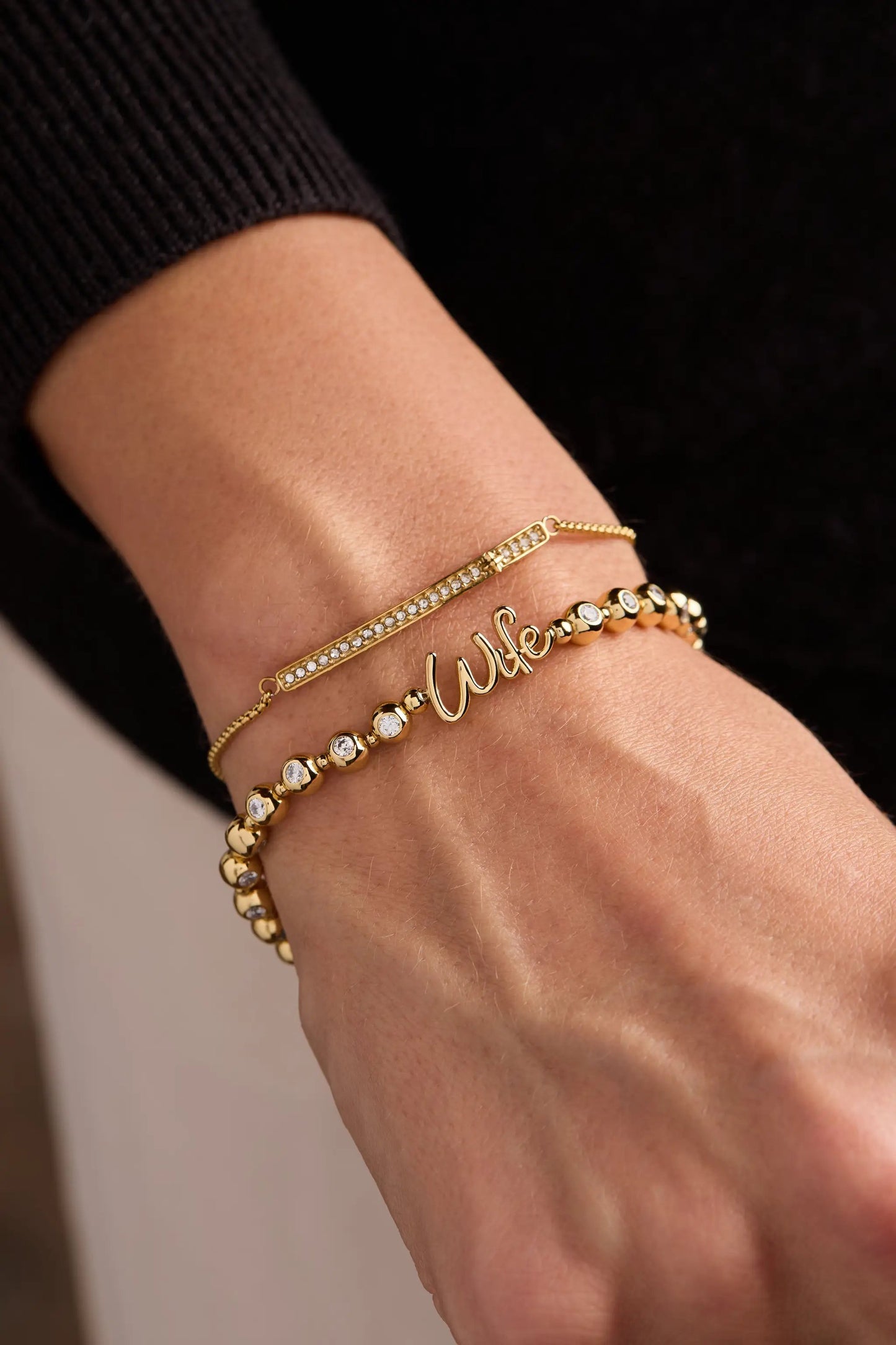 Wife Elongated Crystal Stretch Bracelet, gold-tone with crystal bar accents on Tampa Home & Garden Store