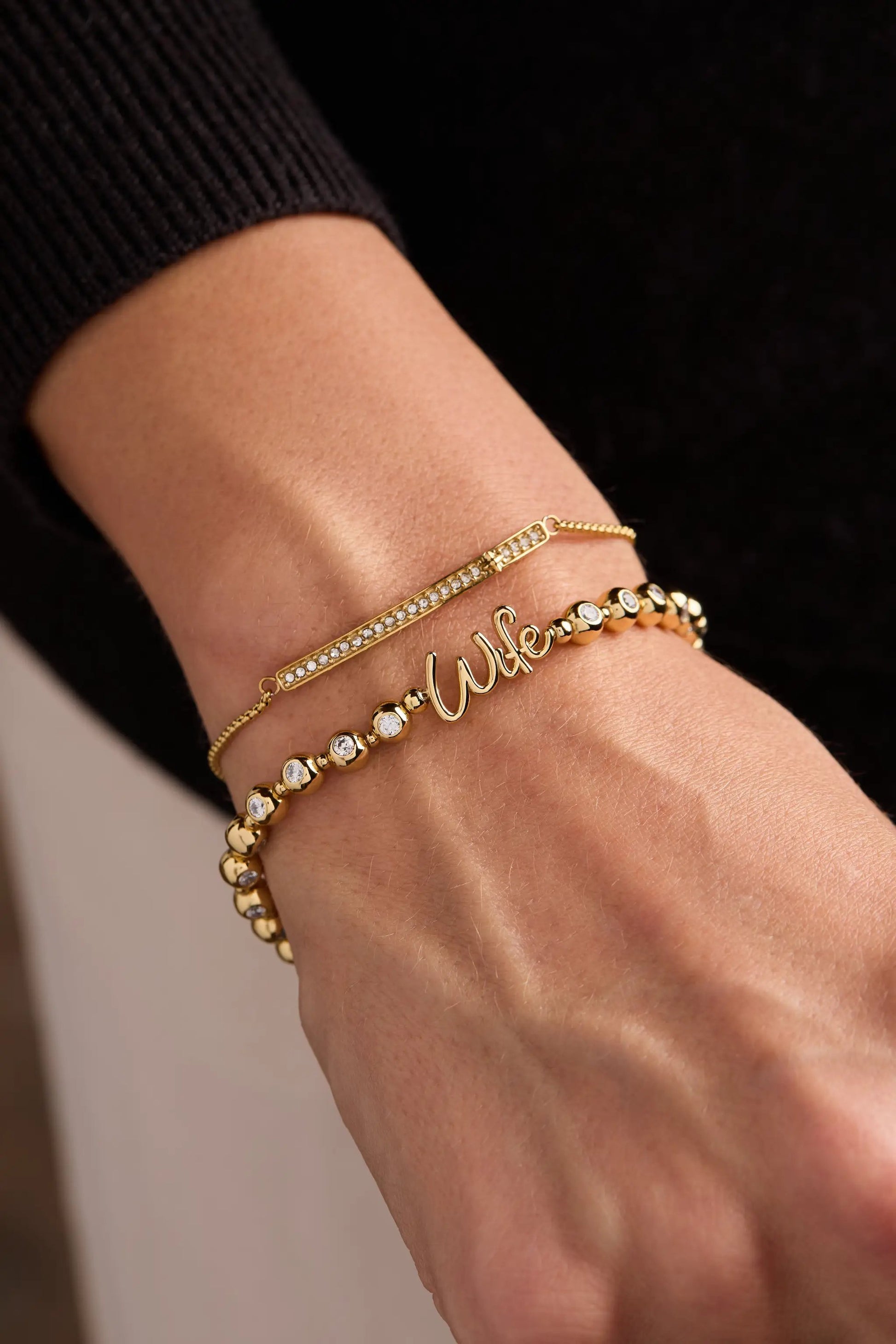 Wife Elongated Crystal Stretch Bracelet, gold-tone with crystal bar accents on Tampa Home & Garden Store