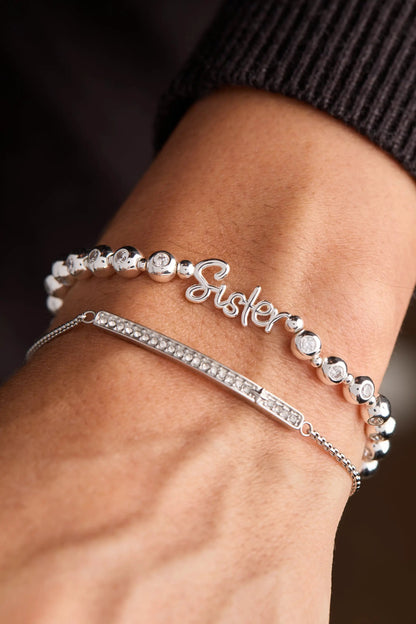 Sister Crystal Elongated Bracelet with Plaque
