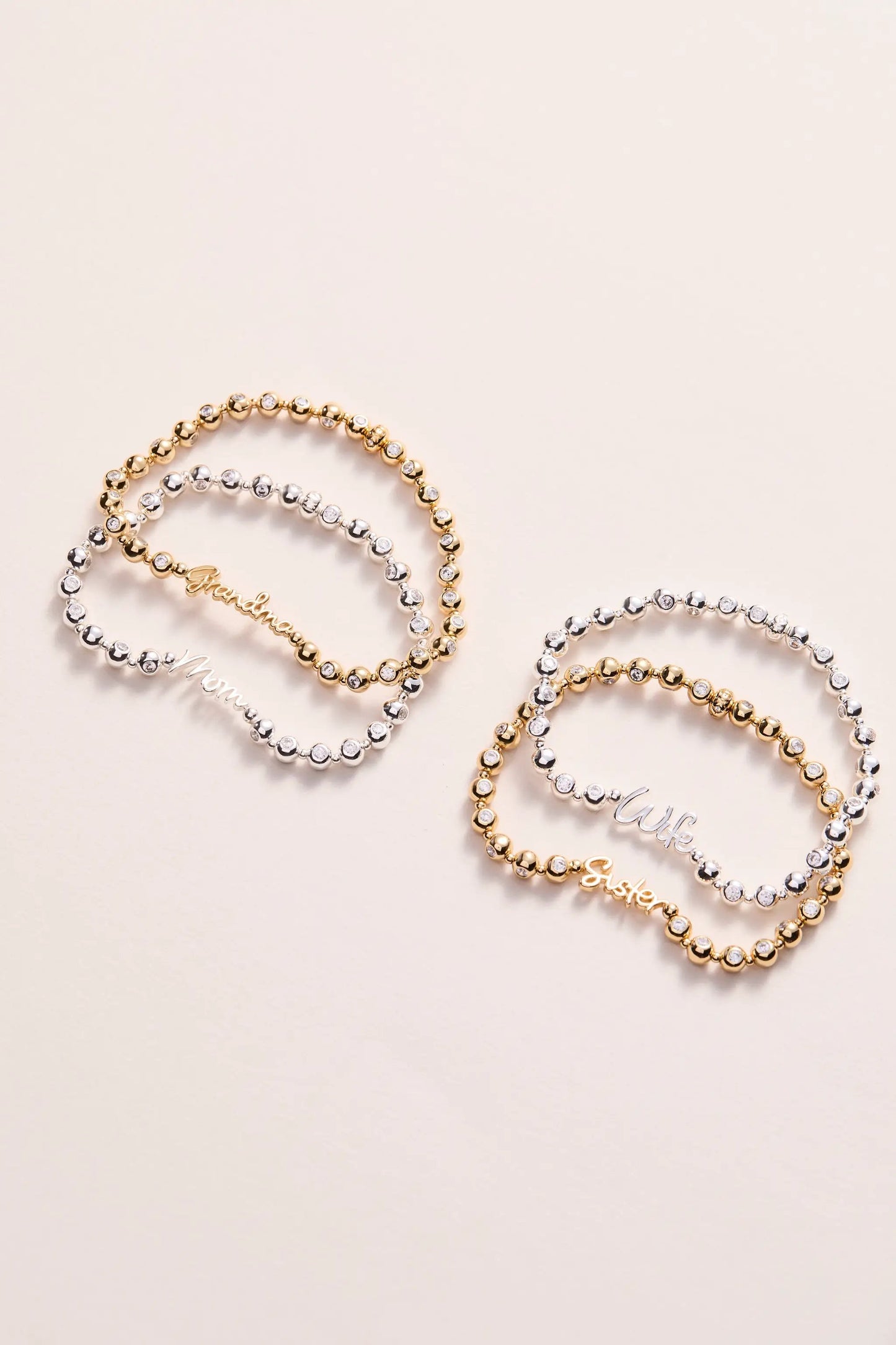Mom elongated crystal stretch bracelet by Alex and Ani gold tone with crystals set of 3 on Tampa Home & Garden Store