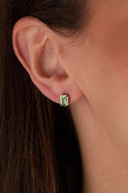 August Emerald-Cut Peridot Stud Earrings