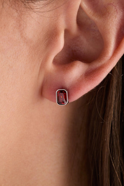January Emerald-Cut Birthstone Stud Earrings