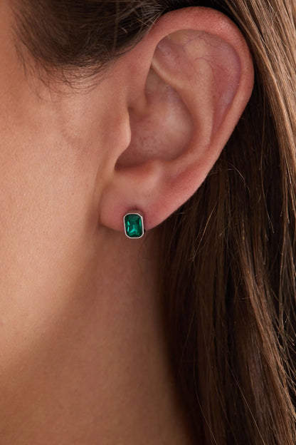 December emerald-cut birthstone stud earrings ALEX AND ANI emerald green silver-tone metal on Tampa Home & Garden Store
