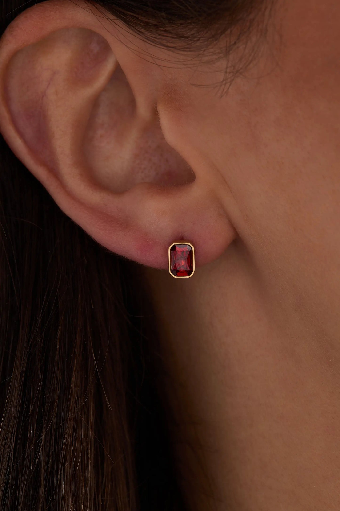 January Emerald-Cut Birthstone Stud Earrings