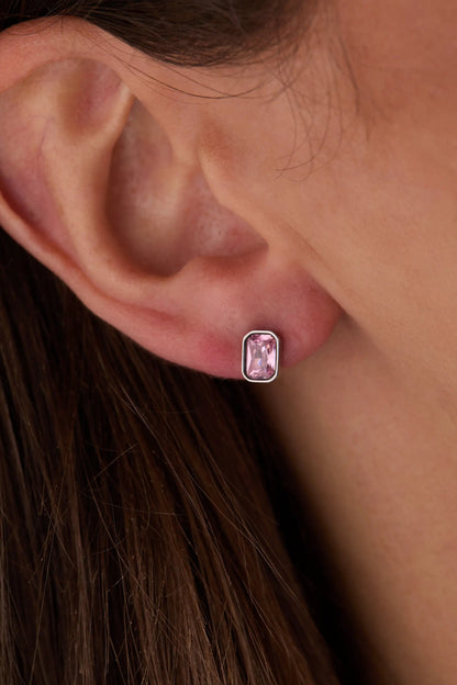 October Emerald Cut Birthstone Stud Earrings