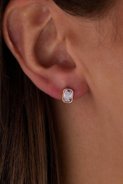 June Amethyst Glass Bezel Birthstone Stud Earrings