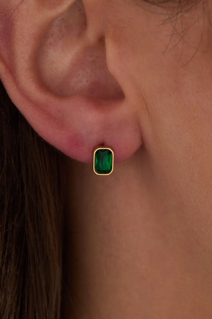 May Emerald-Cut Stud Earrings in gold-tone with emerald stone by ALEX AND ANI on Tampa Home & Garden Store