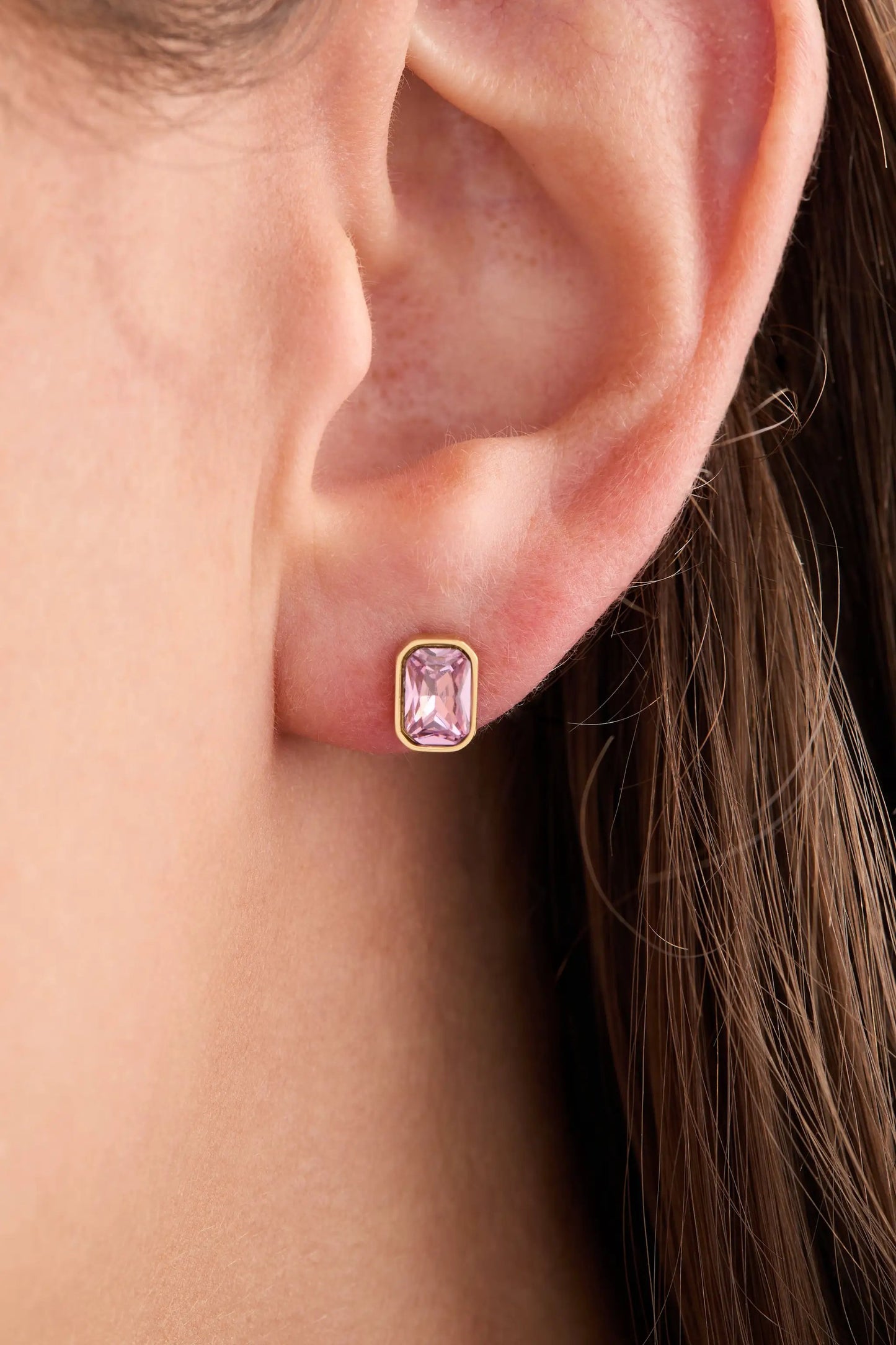 October Emerald Cut Birthstone Stud Earrings