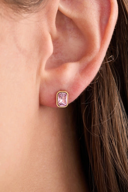 October Emerald Cut Birthstone Stud Earrings