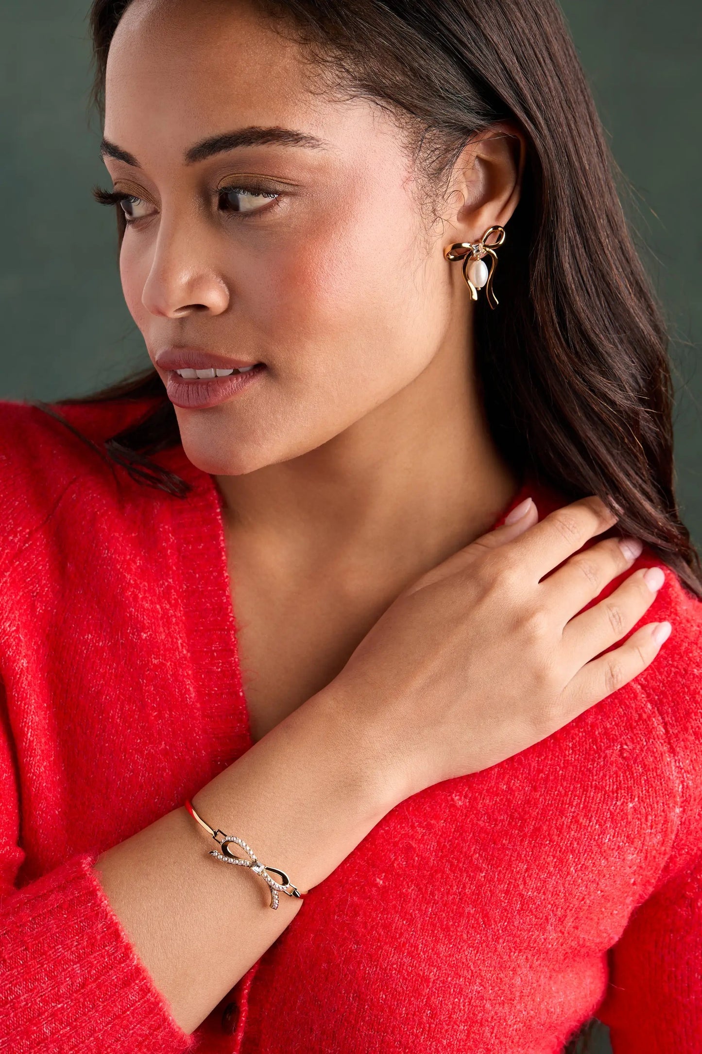 Bow Pearl Coquette Bangle with Crystal Bow