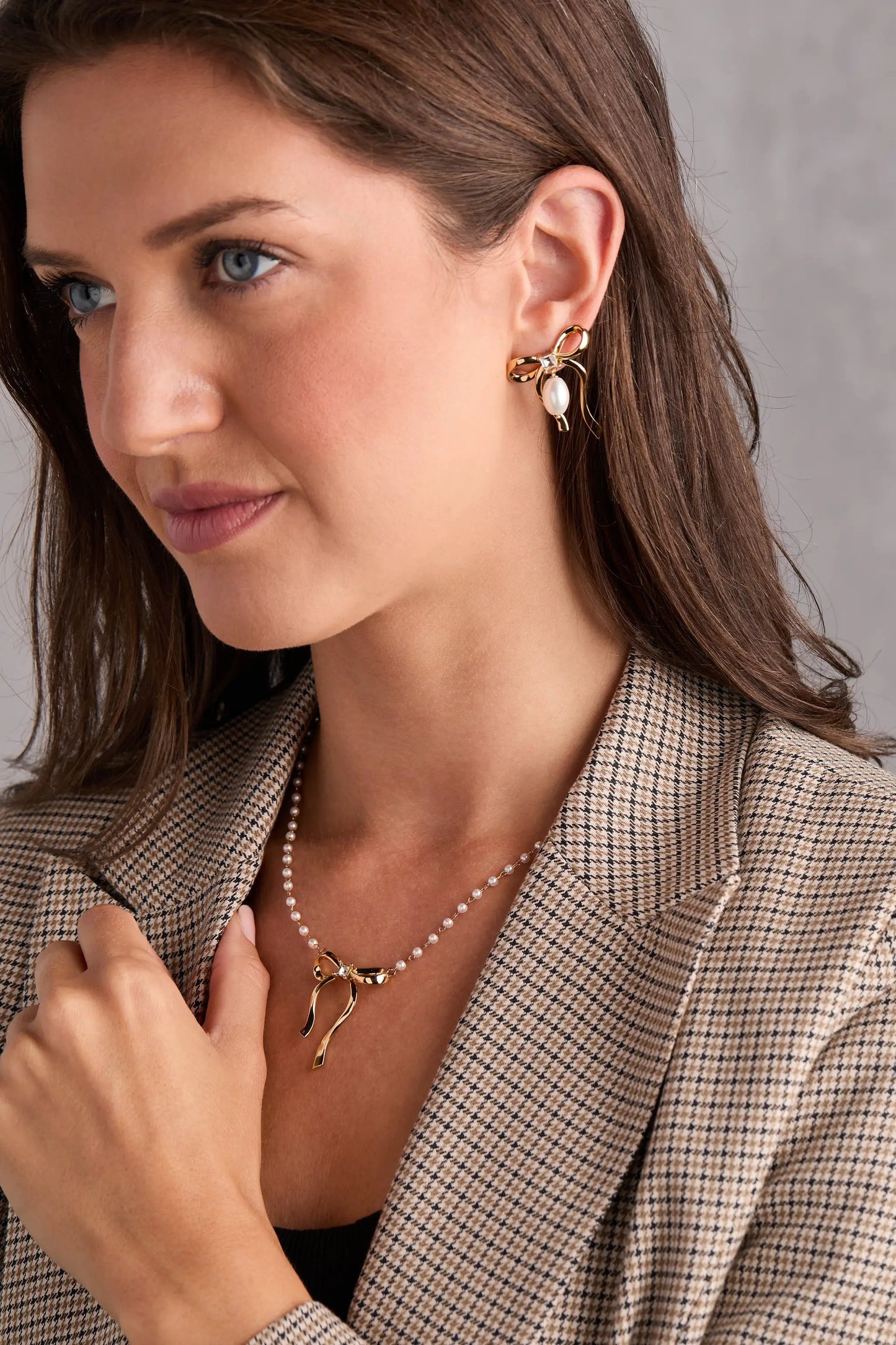 Bow Pearl Coquette Necklace with Gold Plated Bow