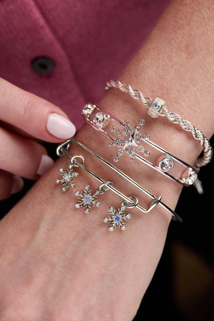 Crystal Snowflake Cuff Bracelet by ALEX AND ANI, silver-tone with crystal snowflake charm on bracelets on Tampa Home & Garden Store
