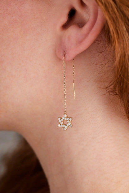 Earrings: Star of David pavé crystal threader, gold-tone, Alex and Ani on Tampa Home & Garden Store