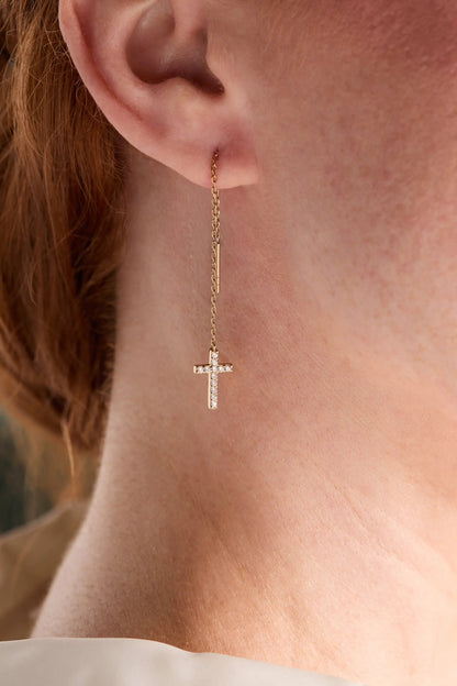 Cross Delicate Pave Crystal Threader Earrings, gold-tone chain with pavé cross pendant by ALEX AND ANI on Tampa Home & Garden Store
