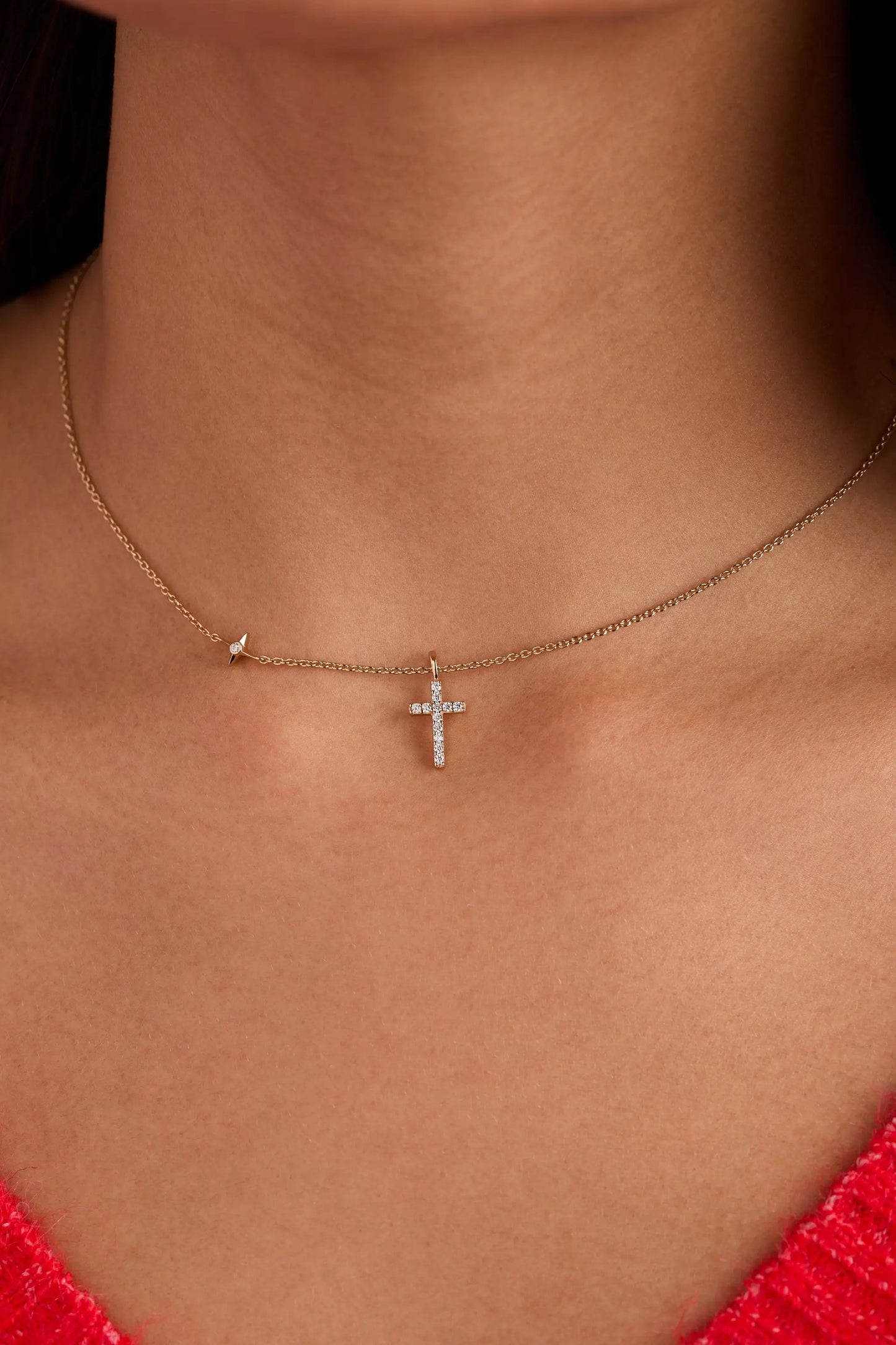 Cross Delicate Pave Crystal Pendant Necklace rose gold with pavé cross and tiny star charm on Tampa Home & Garden Store