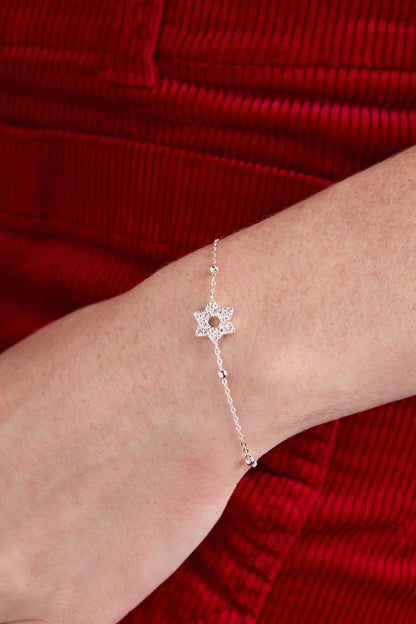 Star of David Delicate Pave Beaded Chain Bracelet by Alex and Ani, silver-tone pavé pendant on Tampa Home & Garden Store
