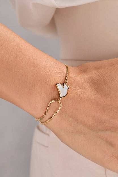 Dove Peace Mother of Pearl Pull Chain Bracelet