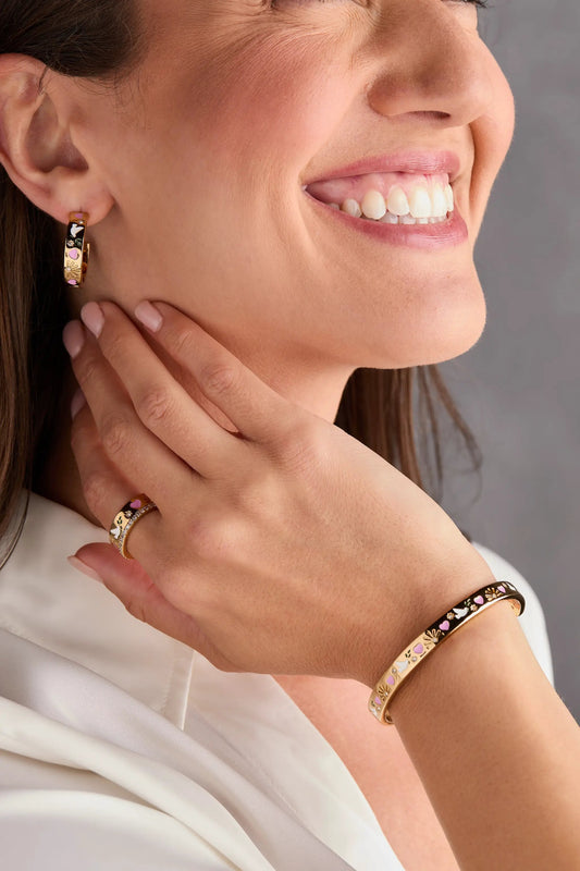 Pray, Wait and Trust hoop earrings by ALEX AND ANI in gold-tone with colorful enamel icons on Tampa Home & Garden Store