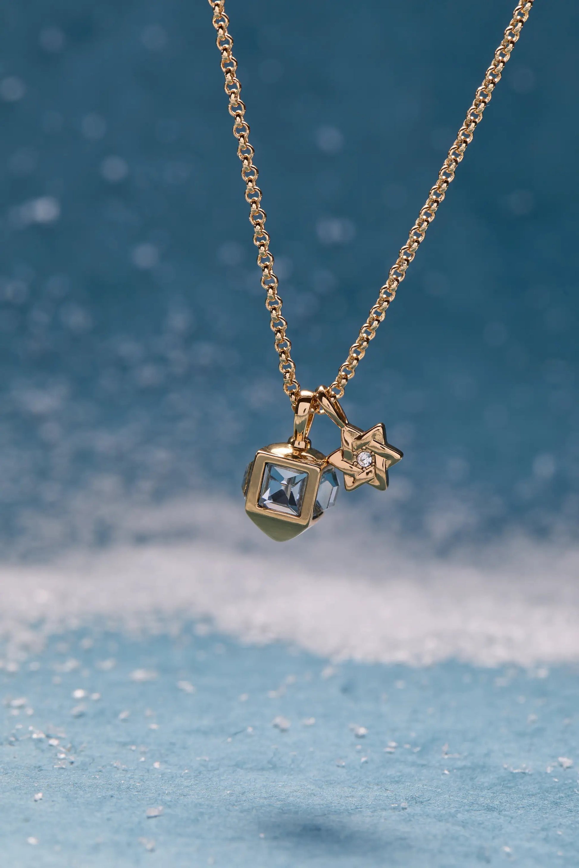 Hanukkah two charm Star of David and Dreidel pendant necklace in gold tone by ALEX AND ANI on Tampa Home & Garden Store