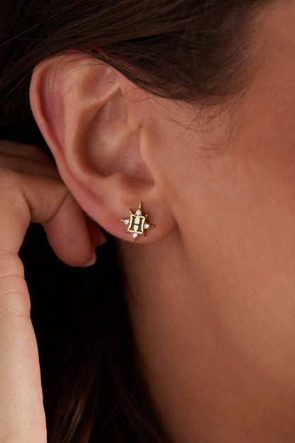 Harry Potter Hogwarts & Sorting Hat earrings set, gold-tone star with H and crystals on Tampa Home & Garden Store