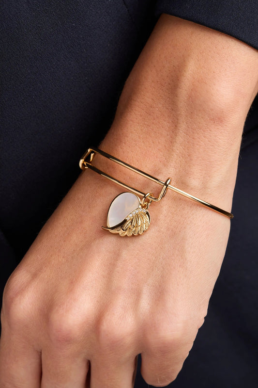 Wings of Protection charm bangle by Alex and Ani with mother-of-pearl oval charm and wings on Tampa Home & Garden Store