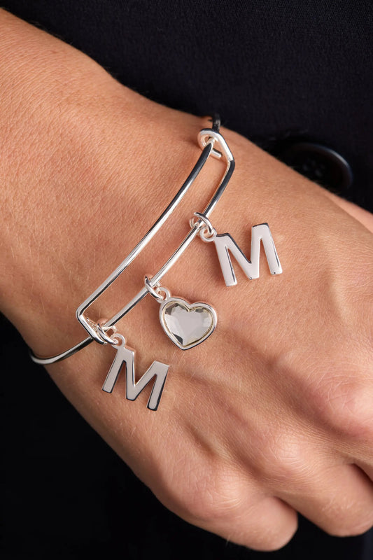 Crystal Mom Bangle bracelet by Alex and Ani in silver-tone with M charm and heart crystal on Tampa Home & Garden Store