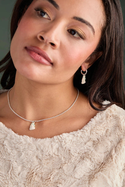 Polar Bear Pendant Necklace with silver chain and pale turquoise-accented bear pendant on Tampa Home & Garden Store