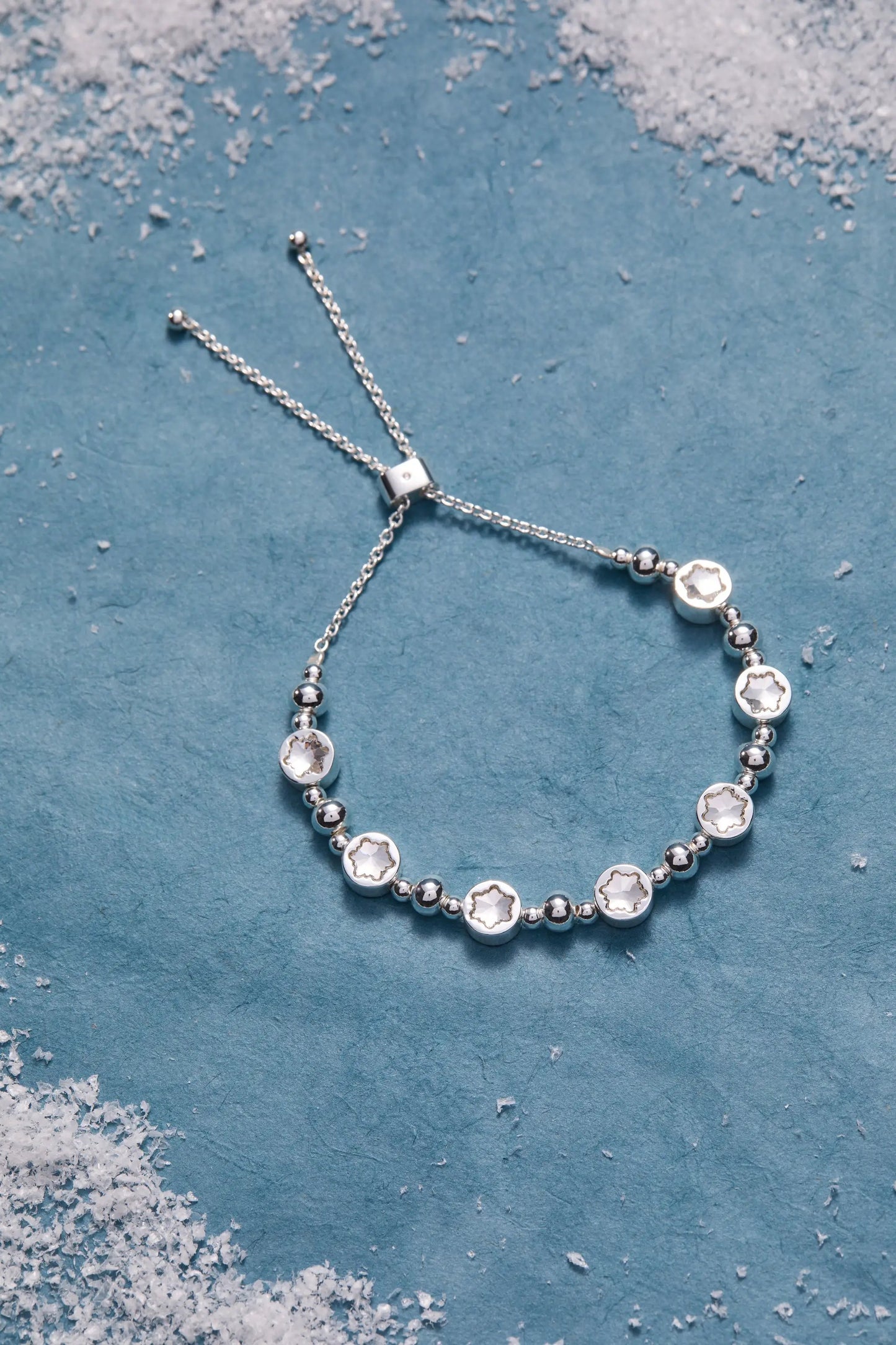 Crystal Snowflake Beaded Bolo Bracelet by ALEX AND ANI in silver with crystal snowflake charms on Tampa Home & Garden Store