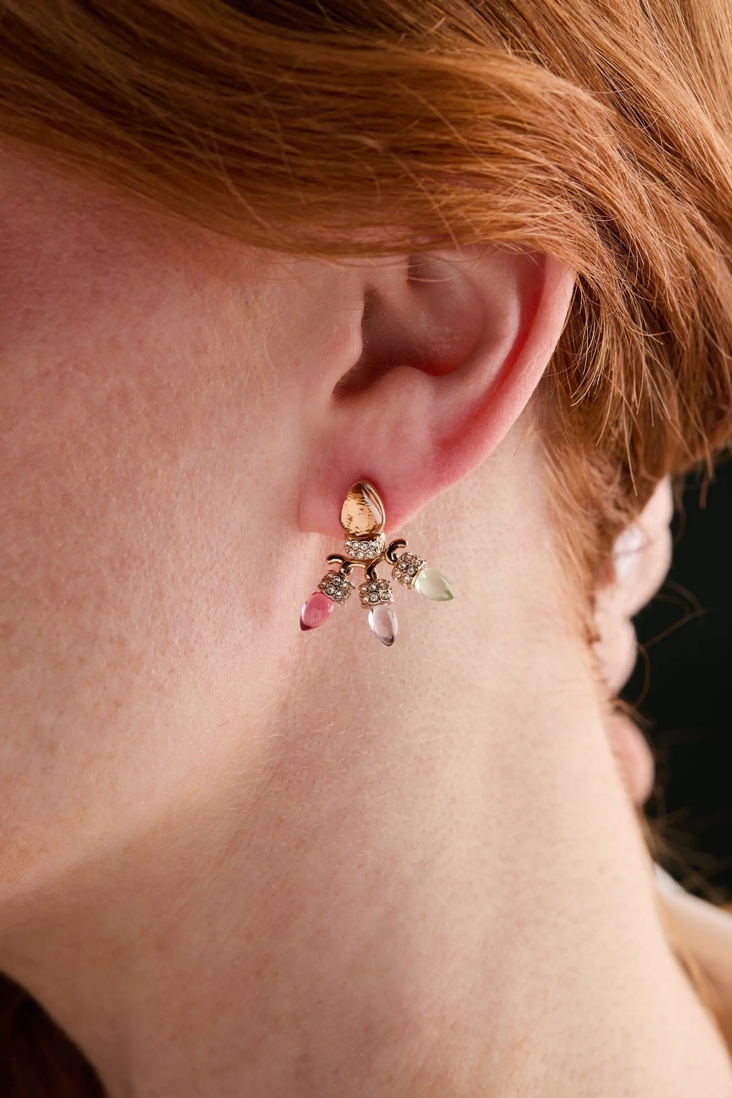 Christmas Muted Light Bulb Jacket Earrings by Alex and Ani, gold-tone with pastel bulb charms on Tampa Home & Garden Store
