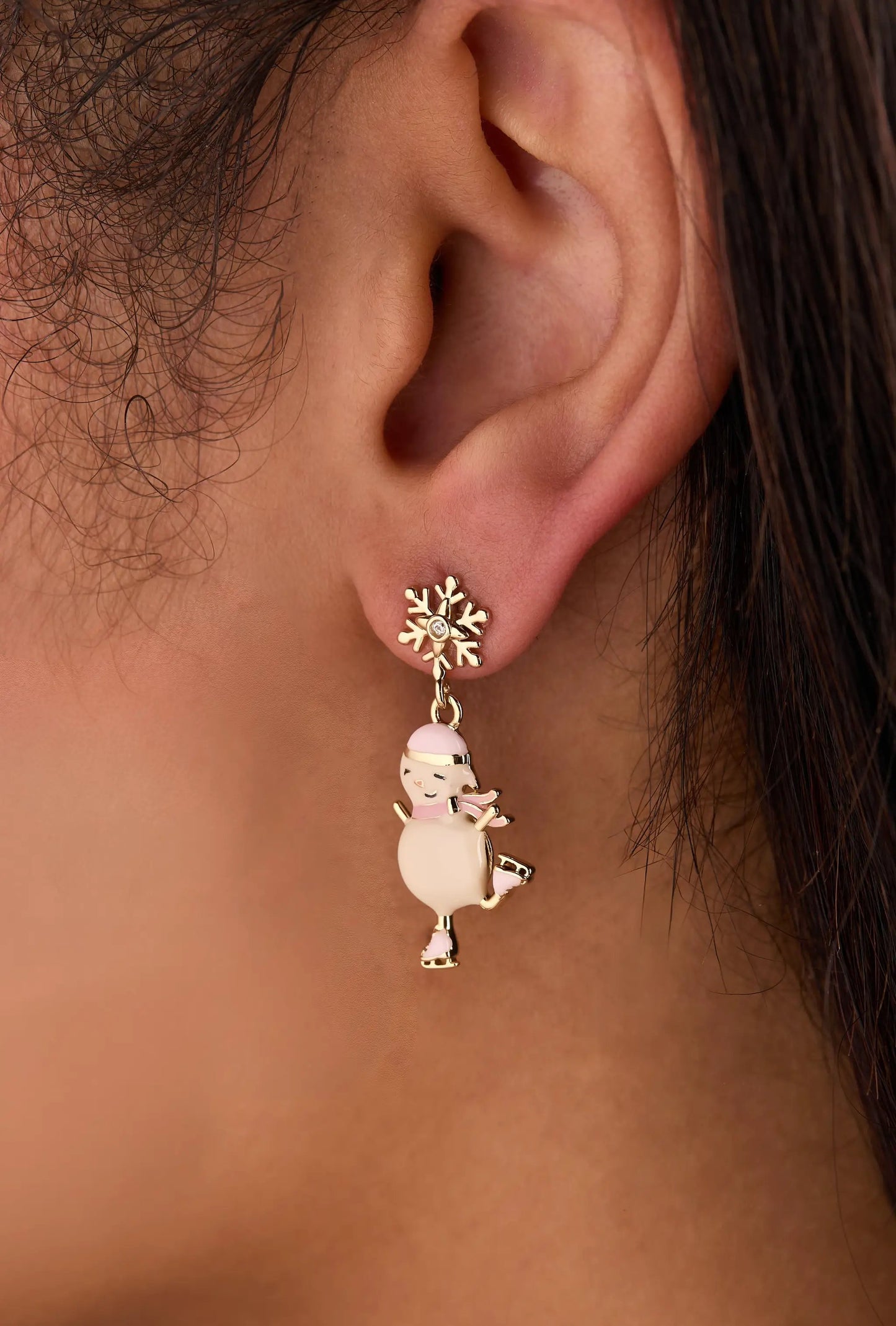 Winter Wonderland Snowman Drop Earrings, gold-tone enamel snowman pendant on Tampa Home & Garden Store
