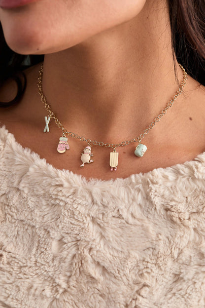 ALEX AND ANI Winter Wonderland multi charm necklace with a gold-tone chain and enamel charms on Tampa Home & Garden Store